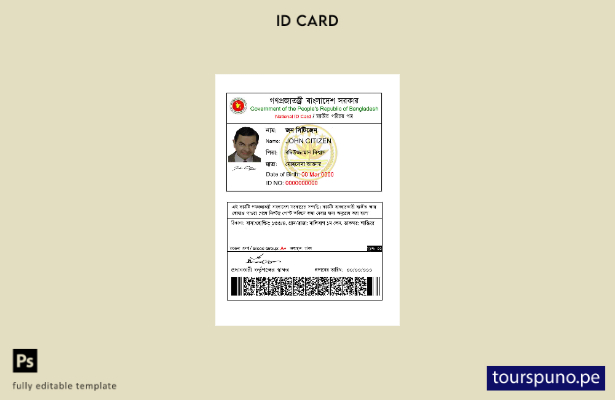 lista para imprimir la plantilla de identificación nacional de Bangladesh
